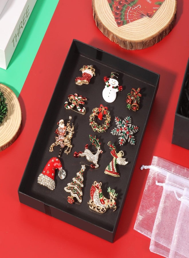 SINCCO Christmas Brooches Pins for Women, Vintage Christmas Tree Brooch Wreath Snowflake Lapel Pin Bulk Holiday Jewelry Pins Sets for Christmas Gift - Image 4
